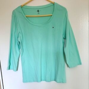 Tommy Hilfiger Women's Light Green Long Sleeve Tee